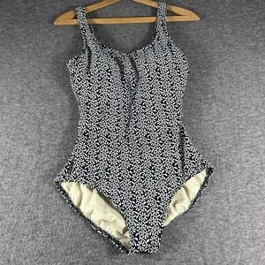 Lands End One Piece Swimsuit Geometric Print Size 10 Modest Vacation‎ Resort